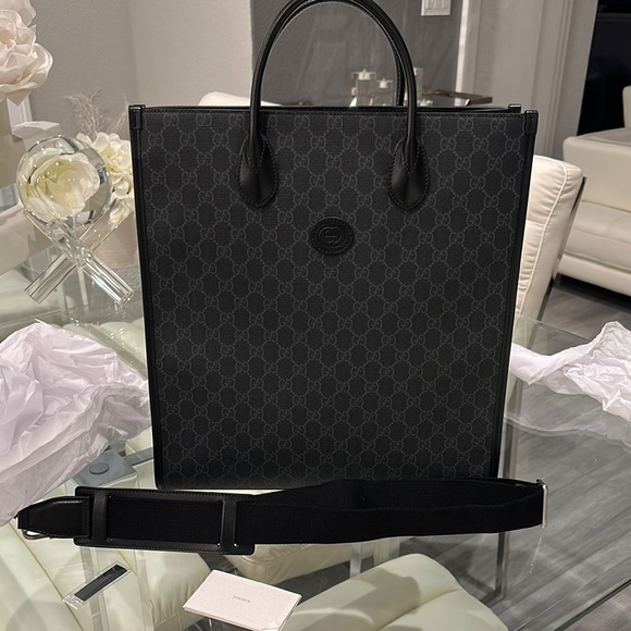 NWT Gucci black Monogram Tote bag  Removable Shoulder Strap Interlocking GG Top - Picture 1 of 13